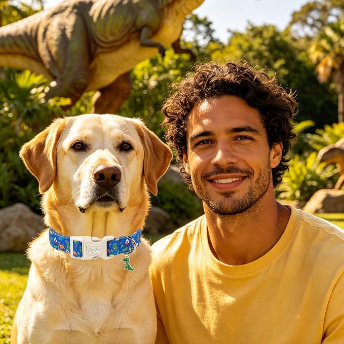 Unique style paws Dog Collar Plastic Buckle with Pendant Puppy Collar for Spring Summer Dinosaur Volcano Coconut Tree for Small Medium Large Boys Girls Dogs