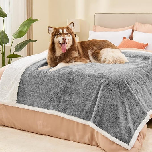ChiXnuggle Waterproof Dog Blankets for Large Dogs, Reversible Faux Fur & Sherpa Washable Pet Blanket, Soft Pet Throw for Couch Bed Protection, 60"x80", Black