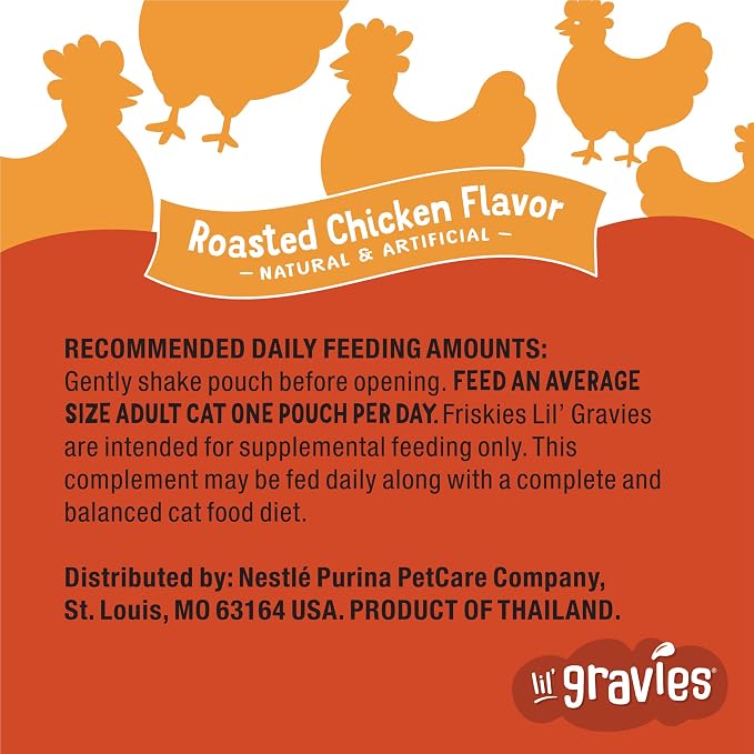 Friskies Purina Lil' Gravies Roasted Chicken Flavor Cat Food Lickable Cat Treats - 1.55 oz. Pouches,(Pack of 32)