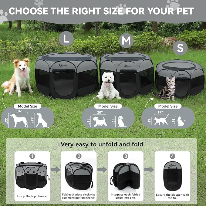 Siedihit Dog Cat Playpen, Puppy Pet Playpen Indoor for Dog Crate Tent Cage Outdoor, Portable Pop Up Dogs Enclosure Kennel with Carrying Case for Dogs/Cats/Rabbits (Dark Grey, Medium)