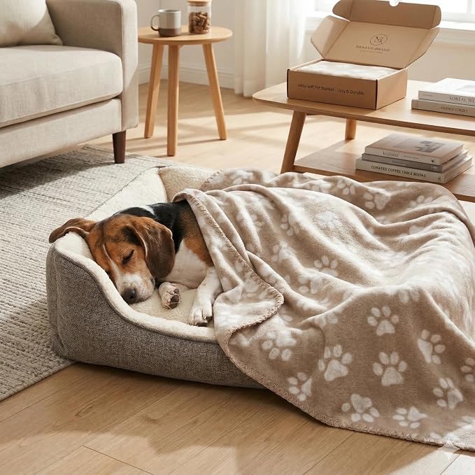 CAI TENG 3 Pack Pet Blankets for Small Dogs Dog Blanket 21x30 Inch Soft Pet Fleece Blanket Warm Puppy Essentials for Bed Cute Paw Printed Throw Dog Brown