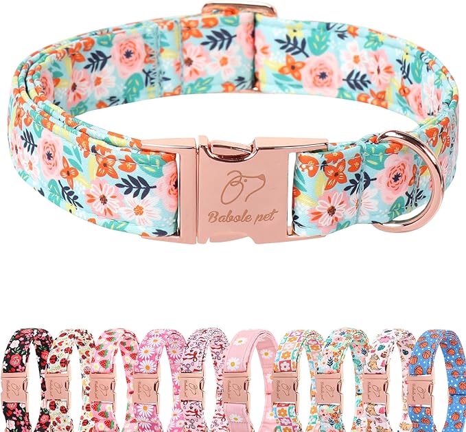 Floral Dog Collar - Cute Summer Flowers Dog Collars for Puppy & Tiny Dogs, Durable Adjustable Male Female Puppy Collar with Metal Buckle XS