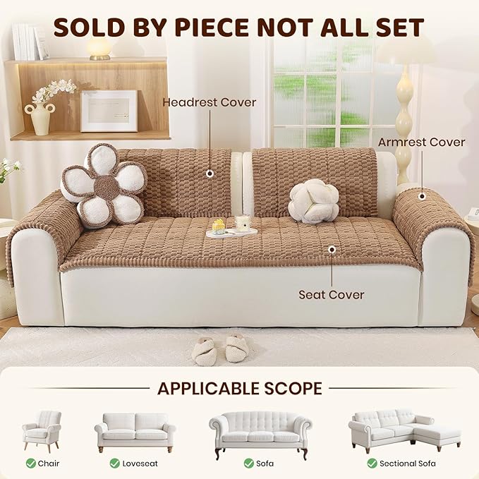 Royhom Couch Cover for Dogs Washable, Soft Thick Pet Couch Covers for Sofa, Pawcart Couch Protector Pet Friendly, Furniture Covers Dog Mat for Couches and Sofas (Brown, 27.6 x 82.7 Inch)