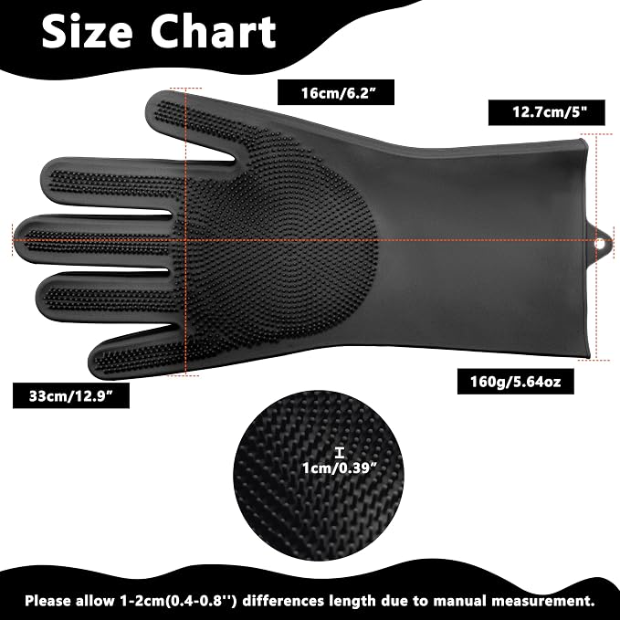 Pet Grooming Gloves—Dog Washing Gloves with High-Density Teeth, Dog Bath Scrubber with Enhanced Five Finger Design, Silicone Gloves for Dogs and Cats Bathing, Massage (Dark)