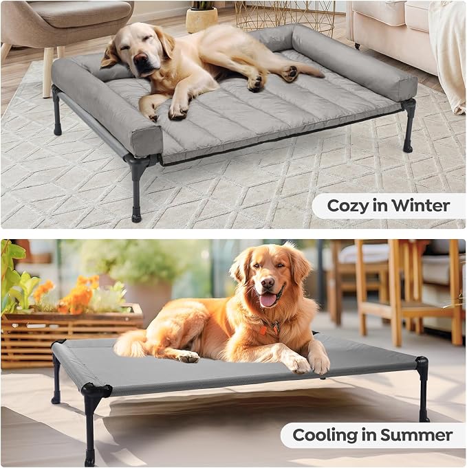Veehoo Cooling Elevated Dog Bed Add Removable Waterproof Bolster Cushion Mat, Raised Pet Cot with Breathable Teslin Mesh, No-Slip Feet, Dog Couch Bed for Indoor Outdoor, 49x33inches, Grey, CWC2331B