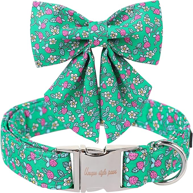 Unique style paws Cartoon Dog Collar with Bowtie Spring Summer Puppy Collar with Flower for Small Medium Large Boys Girls Dogs