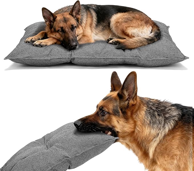 Veehoo Indestructible Dog Bed for Crate, Chew Proof Dog Crate Pad with Reinforced Corners, Large Washable Chew Resistant Pet Mat for Kennel, 35" x 22"