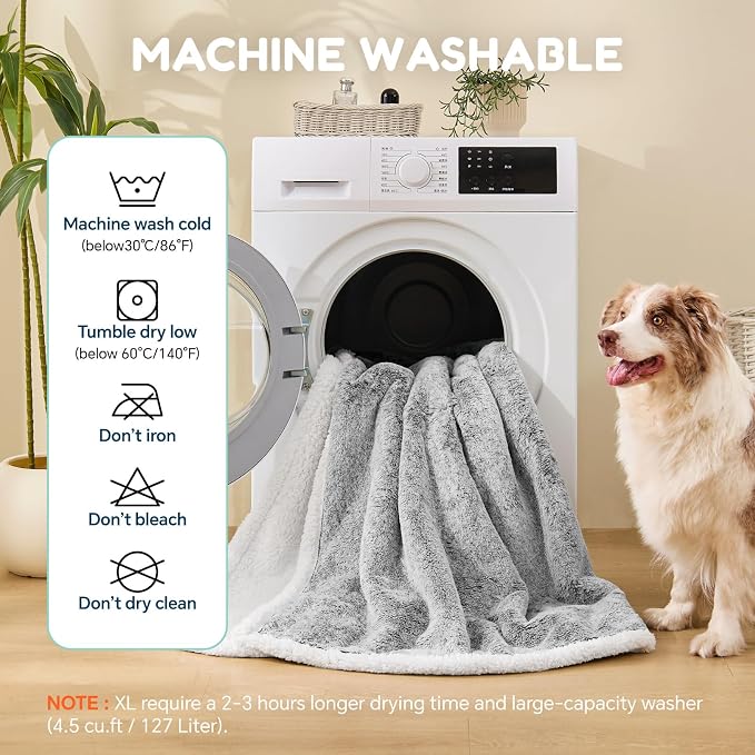 ChiXnuggle Waterproof Dog Blankets for Large Dogs, Reversible Faux Fur & Sherpa Washable Pet Blanket, Soft Pet Throw for Couch Bed Protection, 60"x80", Light Grey