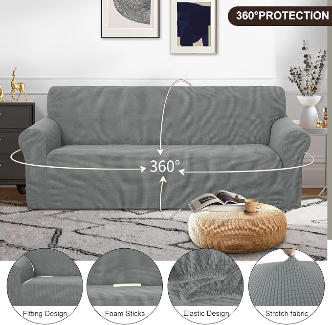 U-NICE HOME Stretch Couch Cover Sofa Cover Sofa Slipcover Furniture Protector for 4 Cushion Couch Sofa Pet Friendly(Oversized Sofa, Grey)