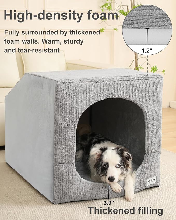 Hovicaed Indoor Dog House for Extra Large Medium Small Sized Dogs - Dog Tent with Washable Removable Cover, Pet Orthopedic Dog Cave Bed Egg-Crate Foam Cushion, Inside Dog House Large Space(XL)
