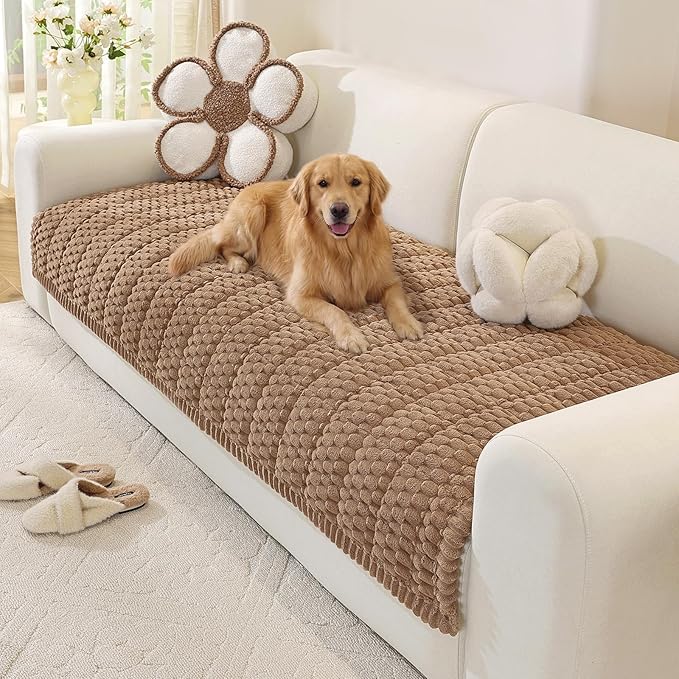 OstepDecor Couch Cover for Dogs, Washable Non Slip Sofa Cover for Pets, Soft Couch Covers for Sofa, Loveseat and Sectional, Furniture Protector Against Pet Hair & Scratches (35.4" x 47.2", Brown)