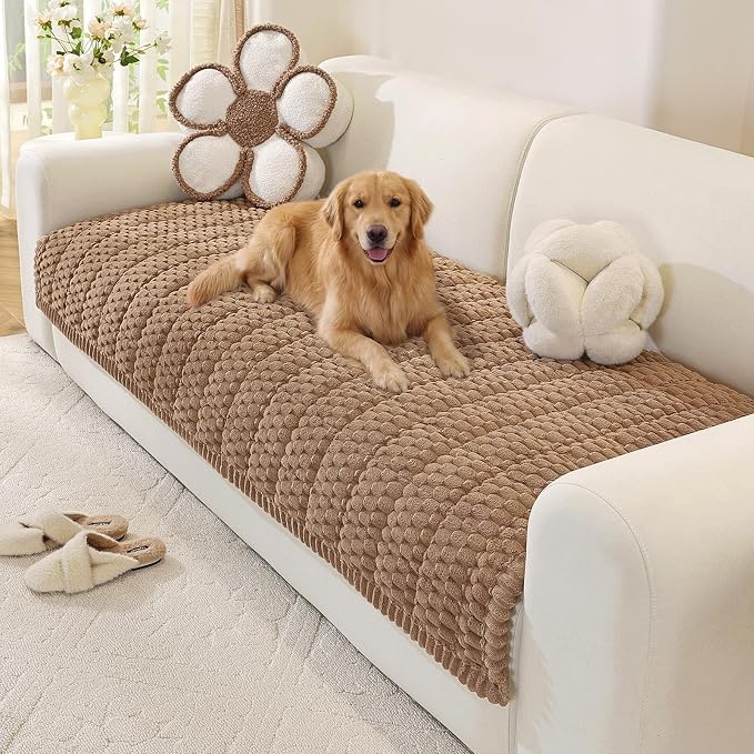 OstepDecor Couch Cover for Dogs, Washable Non Slip Sofa Cover for Pets, Soft Couch Covers for Sofa, Loveseat and Sectional, Furniture Protector Against Pet Hair & Scratches (35.4" x 70.9", Brown)
