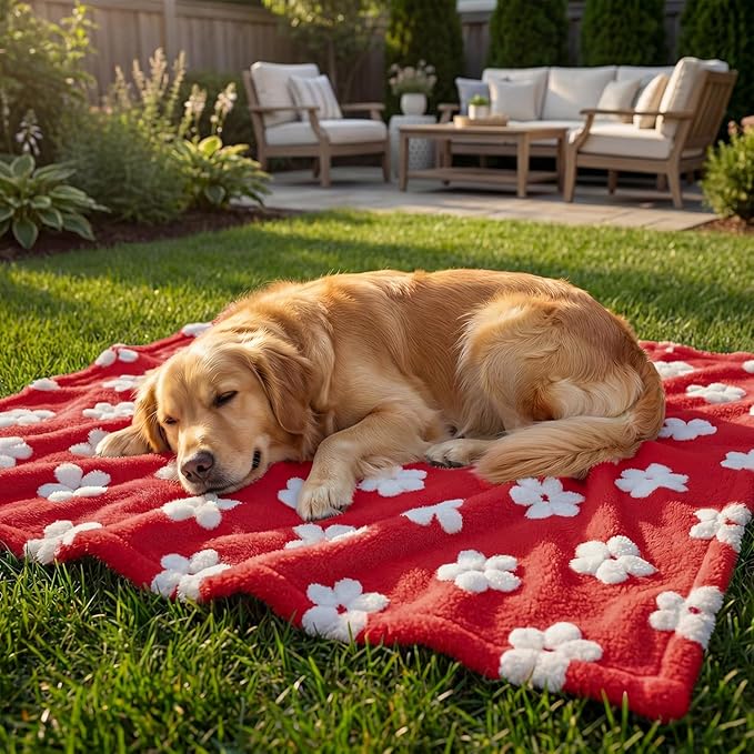 Horaldaily Pets Flannel Blanket, Red Flowers 3D Textured Soft Fuzzy Fluffy Plush Cozy Fleece Premium Blankets for Dog Cat Puppy Kitten Couch Protection, 30x40