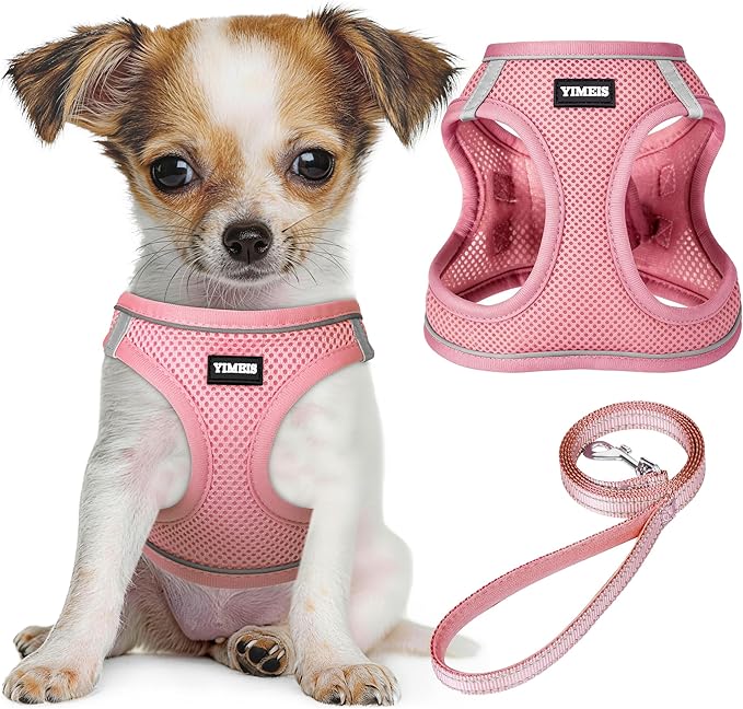 YIMEIS Dog Harness and Leash Set, No Pull Soft Mesh Pet Harness, Reflective Adjustable Puppy Vest for Small Medium Large Dogs, Cats (Pink, X-Small (Pack of 1)