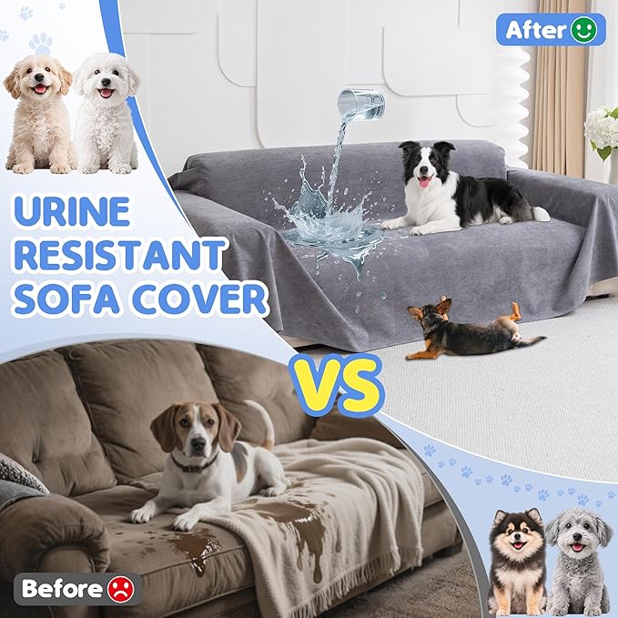 Loiion 100% Double-Sided Waterproof Dog Sofa Cover - Anti-Slip, Leakproof Couch Cover, Pet-Friendly Couch Protectors for Puppy, Large Dog, Kids and Pets 118"X71"