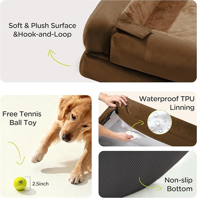 Orthopedic Dog Bed for Extra Large Dogs,XXL Waterproof Egg Crate Memory Foam Pet Bed Bolsters with Removable Washable Cover & Non-Slip Bottom, Tennis Ball Toy, 45 x 35