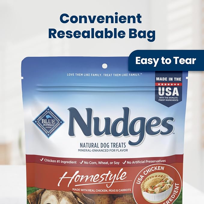Blue Buffalo Nudges Chicken Homestyle Natural Dog Treats, Pot-Pie-Inspired Recipe, Healthy Reward or Training Treat, Made in the USA with Real Chicken, No Artificial Preservatives, 16 oz.