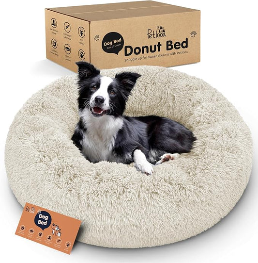 Donut Dog Bed - Premium Comfort for Anxiety Relief - Fluffy & Calming Design with Ultra-Plush Support | Cozy Round Dog Bed with Super Soft Circle Style (Cream, Large)