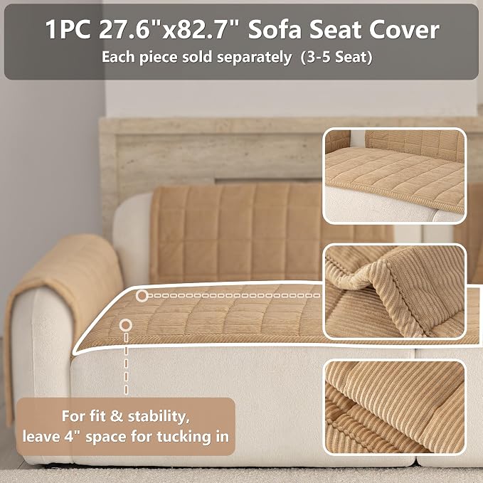 Premium Washable Couch Cover for Dogs, Non Slip Sectional Sofa Protector for L Shape Couch,Dog Couch Cover for Waterproof(1PC/27.6"x82.7",Khaki)