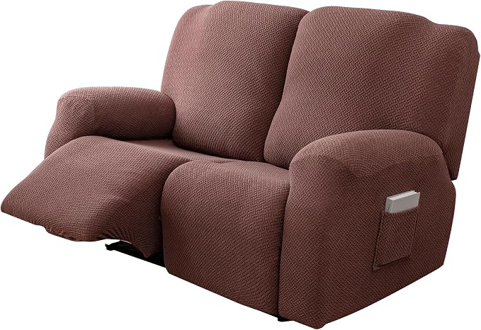 Genina Recliner Loveseat Covers, Stretch Reclining Sofa Covers, 2 Seater Couch Cushion Stripe Jacquard Recliner Slipcovers - Furniture Protector Covers for Pet Kid (Chocolate)