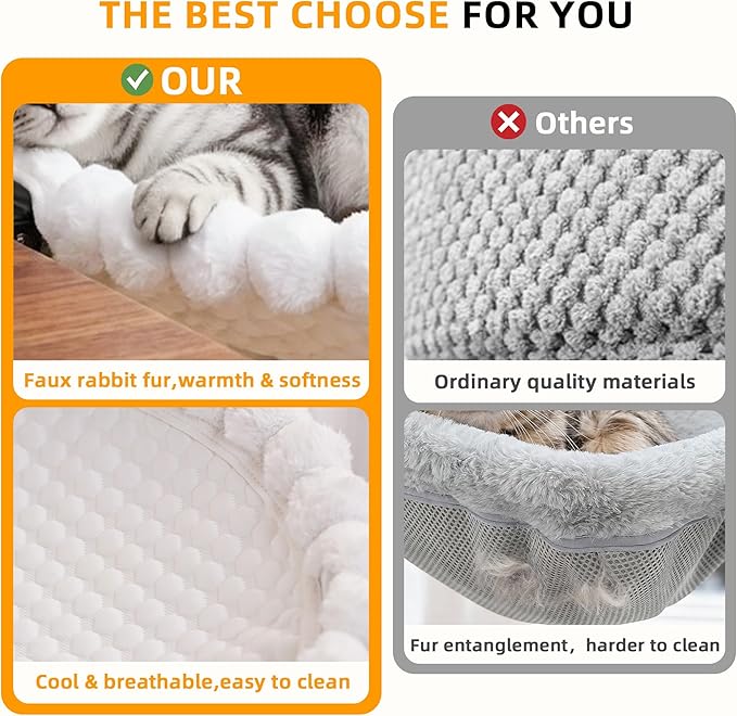 Cat Desk Bed - Cat Hammock for Desk with Faux Rabbit Fur, 180° Folding Space-Saving, Dual-Sided Reversible for All Seasons, Removable & Washable, Holds Up to 40 lbs – for Home Office Desks