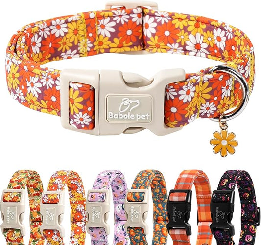 Fall Dog Collar Vintage Daisy Puppy Collar - Hippie Flower Dog Collars Light Comfortable Adjustable Pet Collars for Small Medium Large Girl Boy Dogs XS
