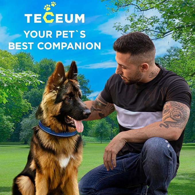 TECEUM Reflective Dog Collar – Navy Blue – M – Extra Soft Padding – Basic Nylon Pet Collar – Quick Release Buckle – Fits Small, Medium and Large Dogs, Puppies, Cats – ESA & Service Dog Options
