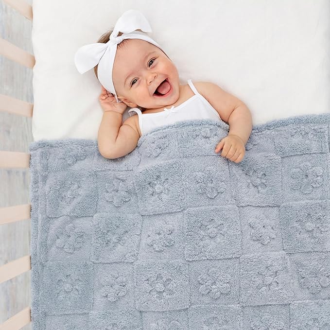 Americanflat 30x40 Jacquard Kids Throw Blanket - Soft and Breathable Mini Fleece Throw Blanket for Couch, Bed, Chair - Fleece Blankets Perfect for Home, Bedroom, or Outdoor - Flower Design in Gray