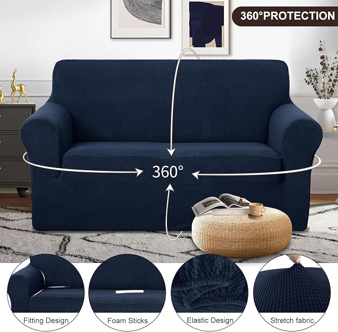 U-NICE HOME Loveseat Cover Stretch Couch Cover Sofa Cover Sofa Slipcover Furniture Protector for 2 Cushion Couch Sofa Pet Friendly(Loveseat, Navy)