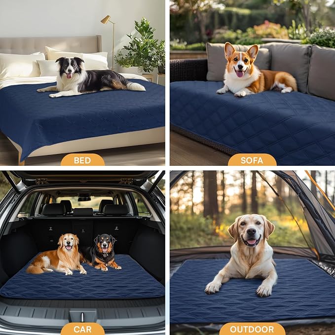 Luciphia 100% Waterproof Couch Cover Blanket for Dogs Anti-Slip Pet Couch Protector Sofa Mat Puppy Cat Blanket with Non-Slip Bottom, Navy Blue, 82x120 Inch