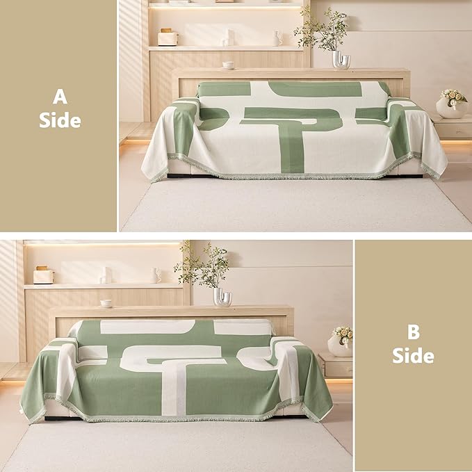 MEETSKY Couch Covers for Sofa Dogs Couch Cover Boho Sofa Slipcover Sectional Couch Covers for l Shaped Sofa Pets Protector Furniture Covers, 91" x 134", Sage Geometry
