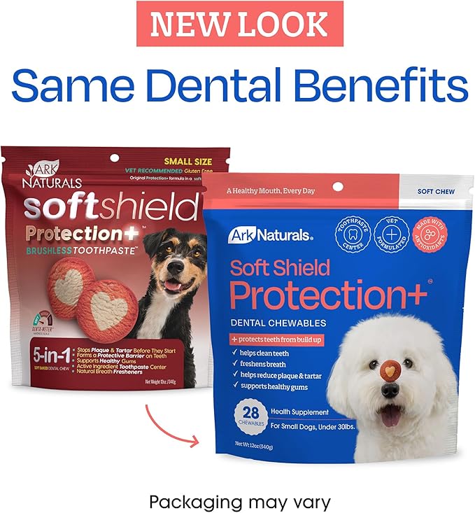 ARK Naturals Soft Shield Protection+ Brushless Toothpaste, Dog Dental Chews for Large Breeds, Stops Plaque & Tartar, Freshens Breath