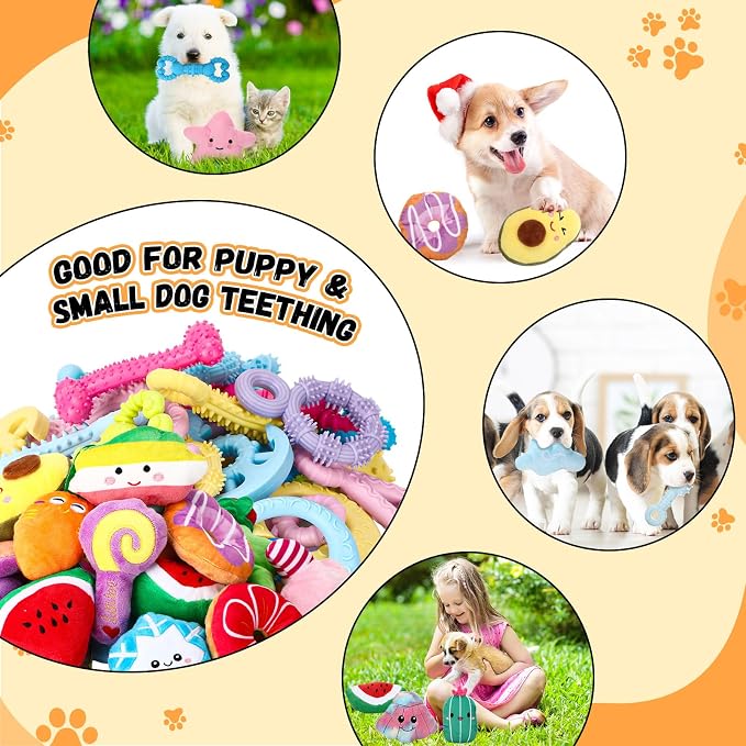 Hungdao 80 Pcs Dog Squeaky Toys Bulk for Small Dog Cute Plush Stuffed Puppy Chew Teething Toys Pet Bundle Easter Gift for Chewing Cleaning & Interactive Play(Vivid Style)