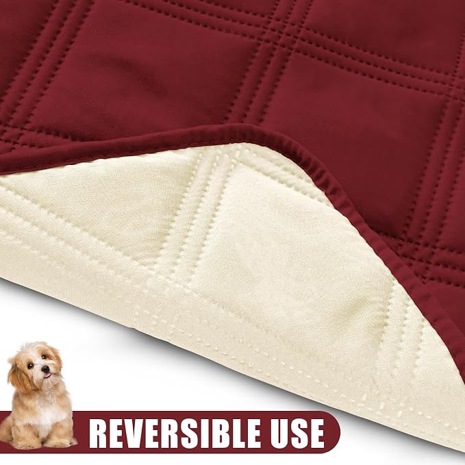 Smiry Waterproof Dog Bed Cover Blanket 52x82, Soft Reversible Pet Blanket, Washable Leakproof Cats Dogs Couch Cover for Sofa, Couch, Furniture, Wine Red/Beige