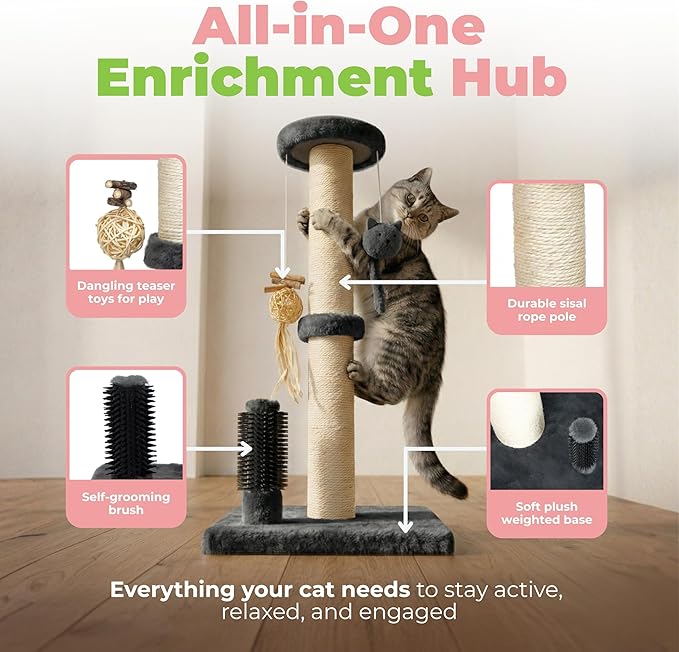 Best Pet Supplies Catify Cat Scratcher, Fun Interactive Scratchers, Posts, Poles, Claw Safe, Furniture Saver Indoor Play Support Natural Cat Behaviors Heavy Duty - Gray Scratching Post - H: 33"