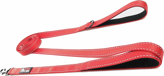 Primal Pet Gear Dog Leash 8ft Long - RED - Traffic Padded Two Handle - Heavy Duty - Double Handles Lead for Control Safety Training - Leashes for Large Dogs or Medium Dogs - Dual Handles Leads