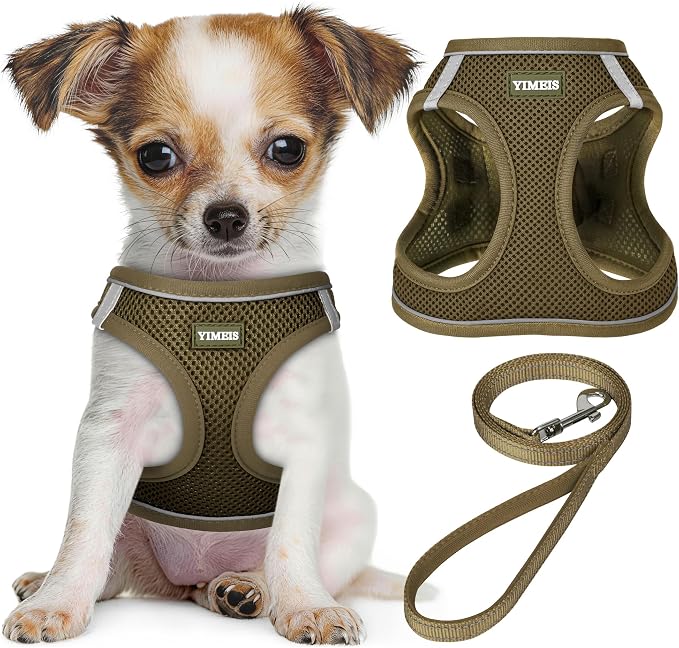 YIMEIS Dog Harness and Leash Set, No Pull Soft Mesh Pet Harness, Reflective Adjustable Puppy Vest for Small Medium Large Dogs, Cats (Army Green, Small (Pack of 1)