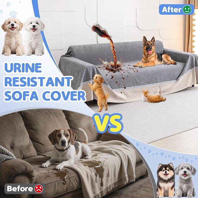 Loiion 100% Double-Sided Waterproof Dog Sofa Cover - Anti-Slip, Leakproof Couch Cover, Pet-Friendly Couch Protectors for Puppy, Large Dog, Kids and Pets 150"X91"