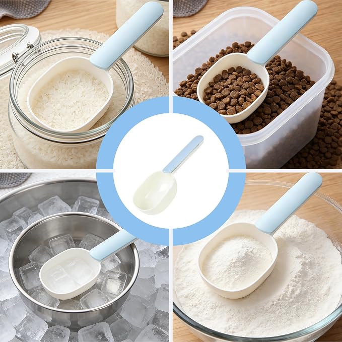 Pet Food Scoop,Cat Food Measuring Cups,Comfortable Long Handle Scoop for Dog,Cat,Ferret and Rabbit Food,Easy-Clean Food Scoop,1 Cup Size Pet Food Feeding Scoop Dishwasher Safe(Blue White)