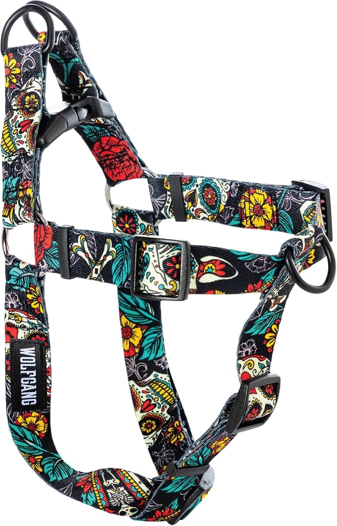 Wolfgang Heavy Duty Adjustable Dog Harness, Pull-Tested to Over 800 lbs for Walking & Training, LosMuertos Print, Large