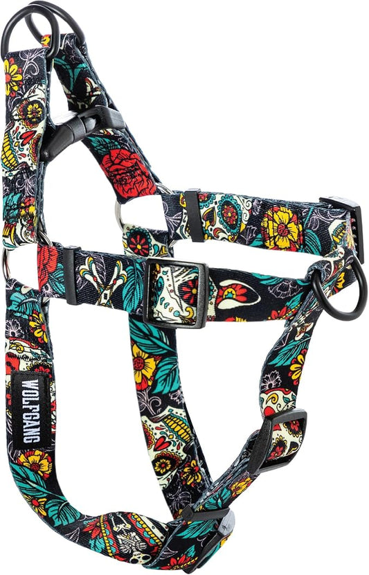 Wolfgang Heavy Duty Adjustable Dog Harness, Pull-Tested to Over 800 lbs for Walking & Training, LosMuertos Print, Large