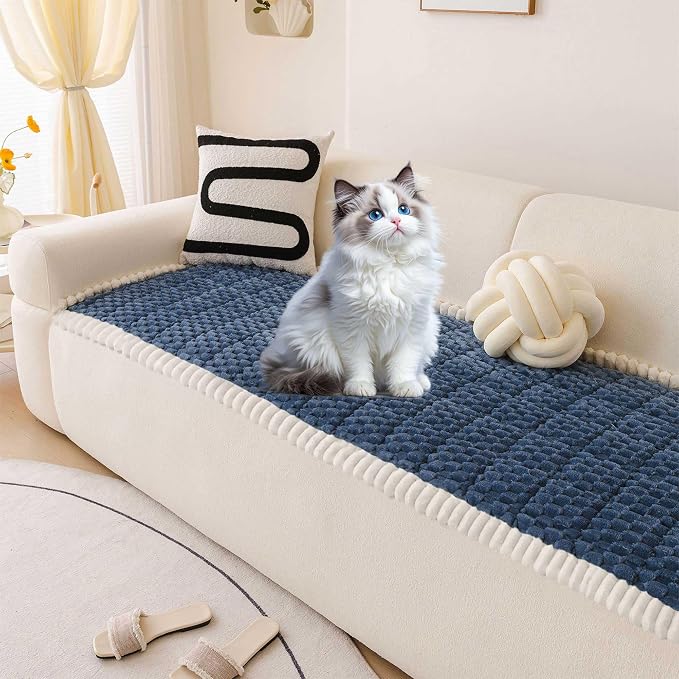OTOB Couch Covers for Sofa Pet Friendly, Washable & Non Slip Fuzzy Dog Couch Cover Love Seat Sofa Slipcovers Cushion Mat, Cozy Soft All Seasons Plush Furniture Protector (Blue, 27.6" x 59.1")