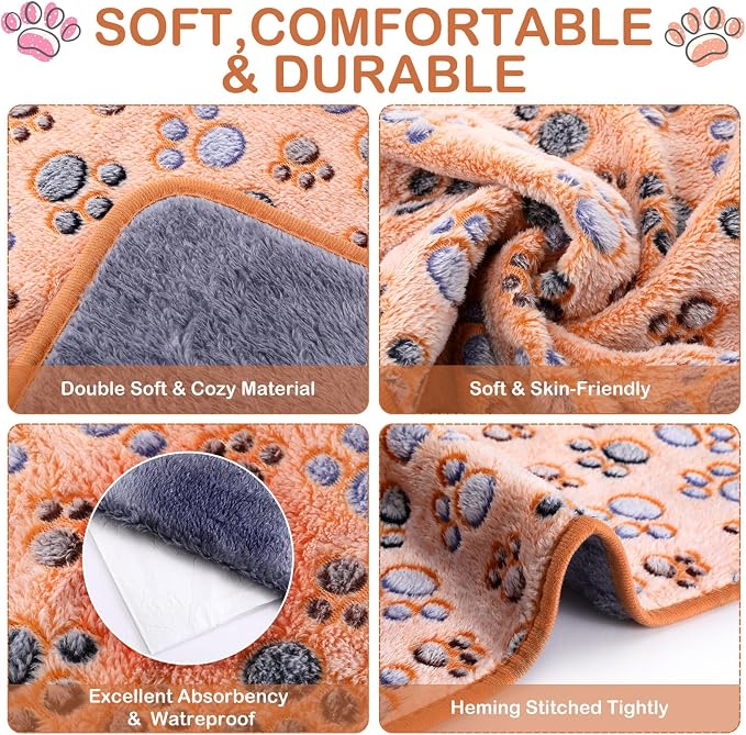 Reginary 4 Pcs Waterproof Guinea Pig Blankets Washable Small Animal Fleece Bedding Absorbent Guinea Pig Cage Liners Reusable Training Pee Pad Pet Sleep Mat for Hamster(Paw Print,28 x 56 Inch)