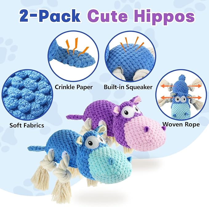 TOOPTATE 2-Pack Squeaky Dog Toys - Plush Dog Toys for Small Medium Large Dogs, Keep Them Busy (Blue & Purple, Medium)
