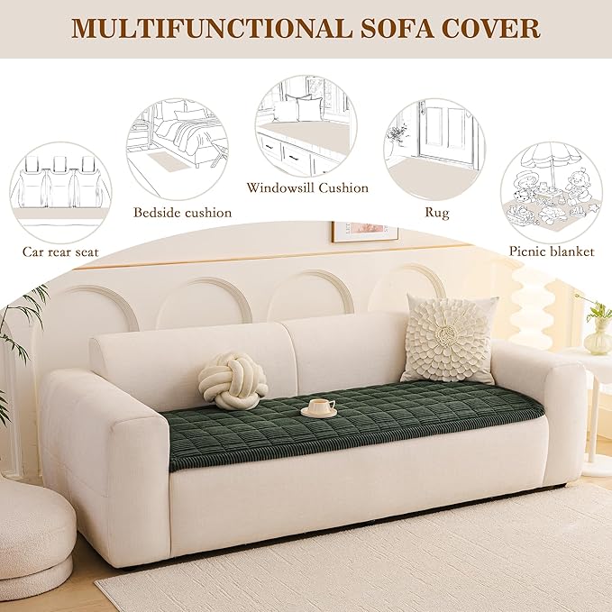 MEETSKY Couch Cover for Dog Washable, Non-Slip Sofa Protector Pet Friendly Sofa Covers for 2 Cushion Couch Soft Furniture Covers for Loveseat Dog Mats for Couches, 27.6" x 59", Moss Green