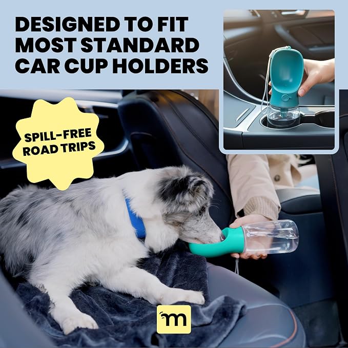 MalsiPree Dog Water Bottle - 19 Oz, Black, BPA-Free - Portable & Lightweight Water Dispenser with Bowl for Dogs - Leak-Proof for Travel, Trail Hiking, Park Visit, Camping & Beach Days