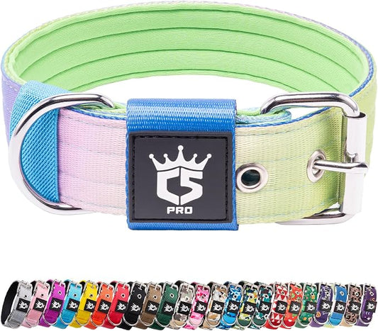 TSPRO Tactical Dog Collar 1.5 Inch Wide Thick Dog Collars with Heavy Duty Metal Buckle, Durable, Strong, Adjustable for Medium to Large Dogs (Rainbow M)