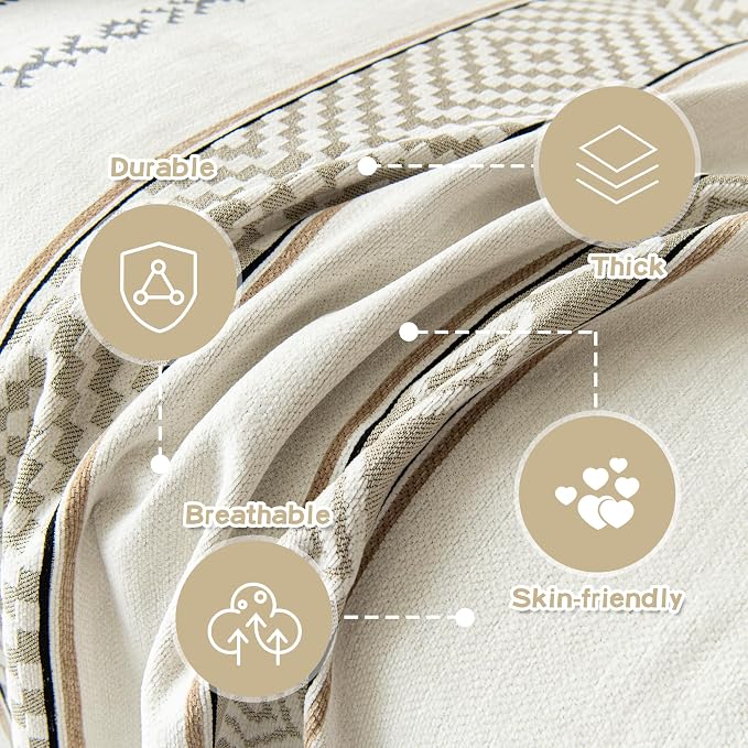 MEETSKY Boho Couch Cover Sofa Covers, Chenille Geometric Couch Covers for 2 Cushion Couch Sofa for Dogs, Washable Sofa Slipcover for Cat Couch Protector with Tassels,71" x 118", White
