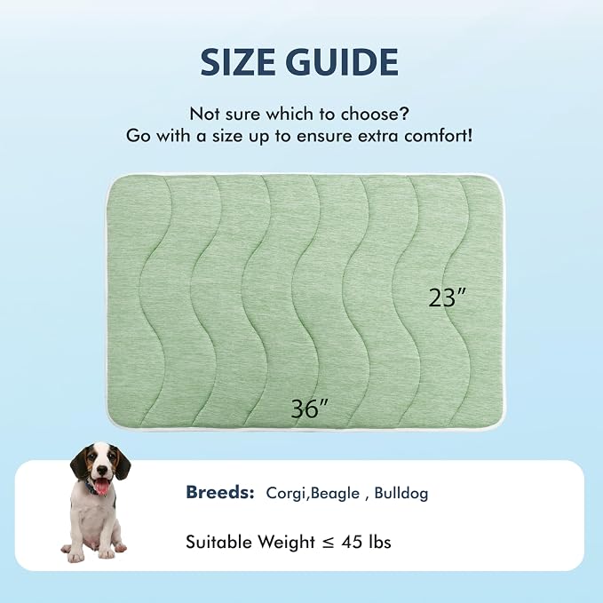 MICROCOSMOS 0.8" Thick Cooling Dog Foam Pad & Summer Pet Sleeping Mat, Machine Washable, Materials Safe, Portable Flat Pet Bed for Dogs.(Green, 36" x 23")