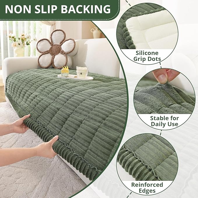 OstepDecor Couch Cover for Dogs, Washable Non Slip Sofa Cover for Pets, Soft Couch Covers for Sofa, Loveseat and Sectional, Furniture Protector Against Pet Hair & Scratches (35.4" x 35.4", Green)